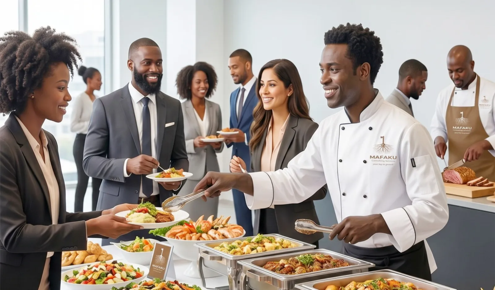 Mafaku chefs serving guests at a corporate function