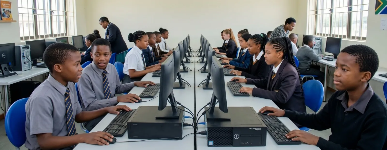 Learners working in a school computer lab